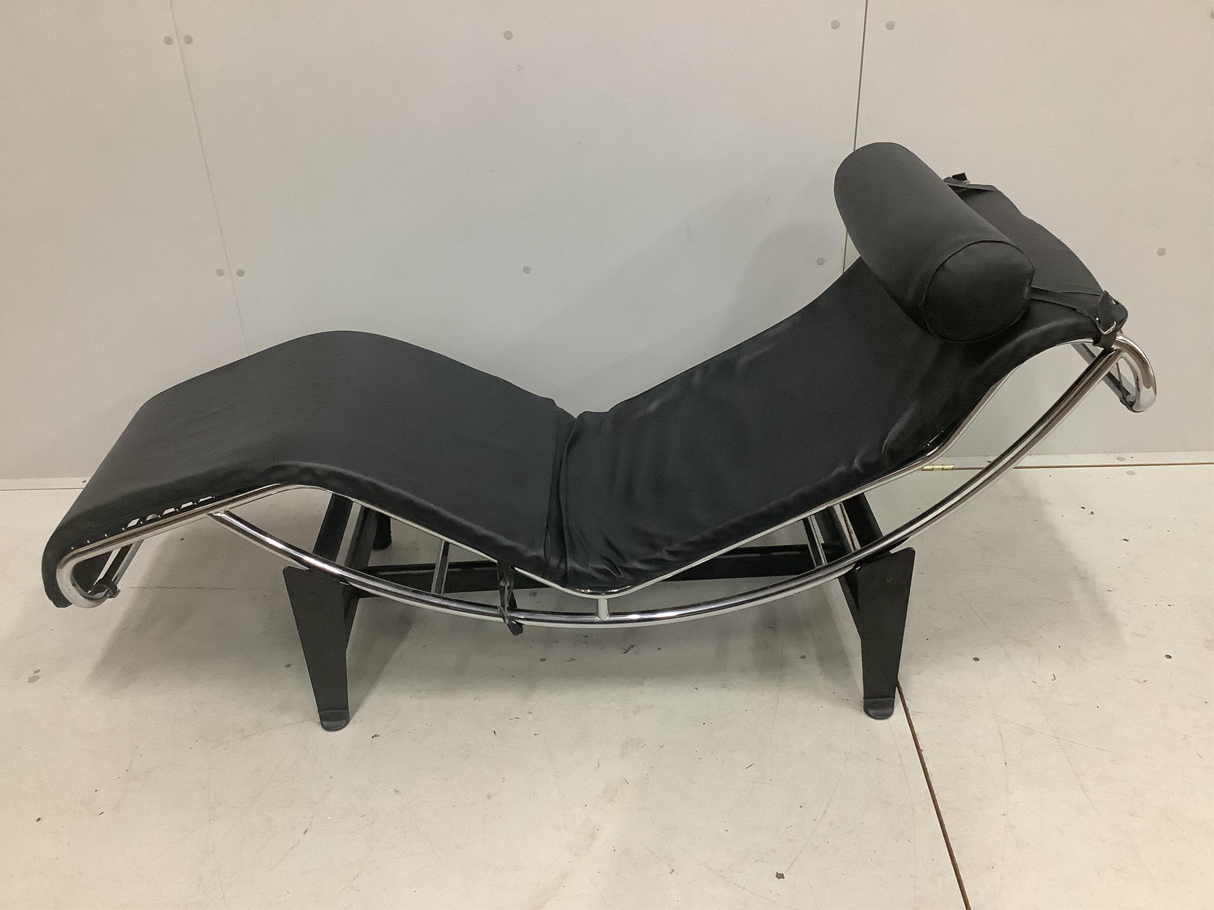 A modern Italian LC4 chaise longue, designed by Le Corbusier, length 160cm, width 48cm, height 76cm. Condition - fair to good